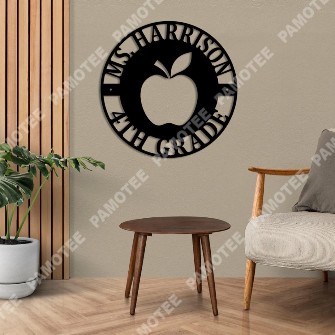 Apple Design Customized Name And Grade Wall Sign, Metal Art Decor For Teachers