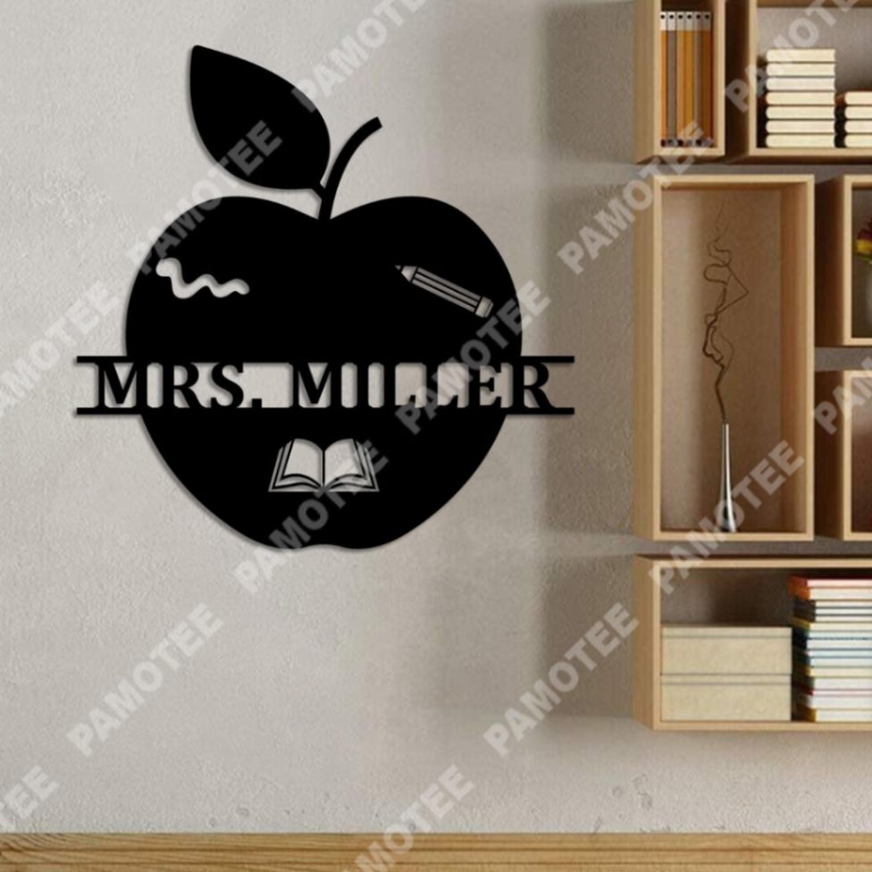 Custom Apple, Book, Pencil And Worm Metal Artwork, Wall Hanging Decor Perfect For Teachers Day