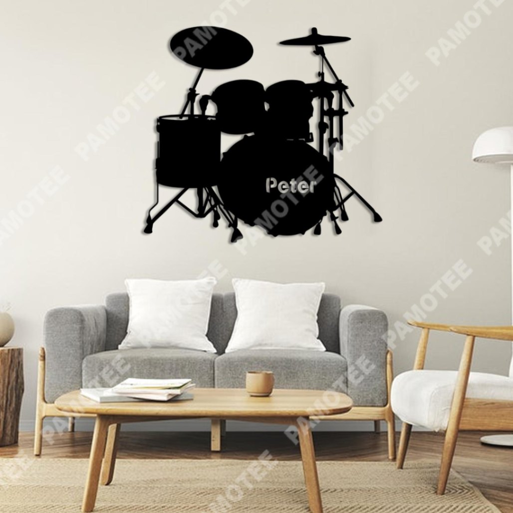 Personalized Name On Drum Set Silhouette Metal Sign, Drum Players Wall Art Decor