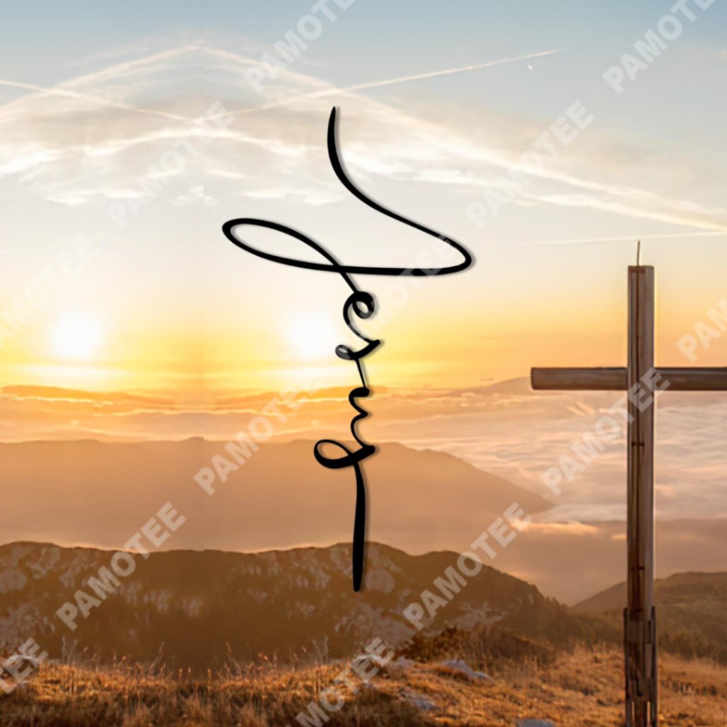 Jesus Word Cross Metal Sign, Lord Decor, Steel Plaque