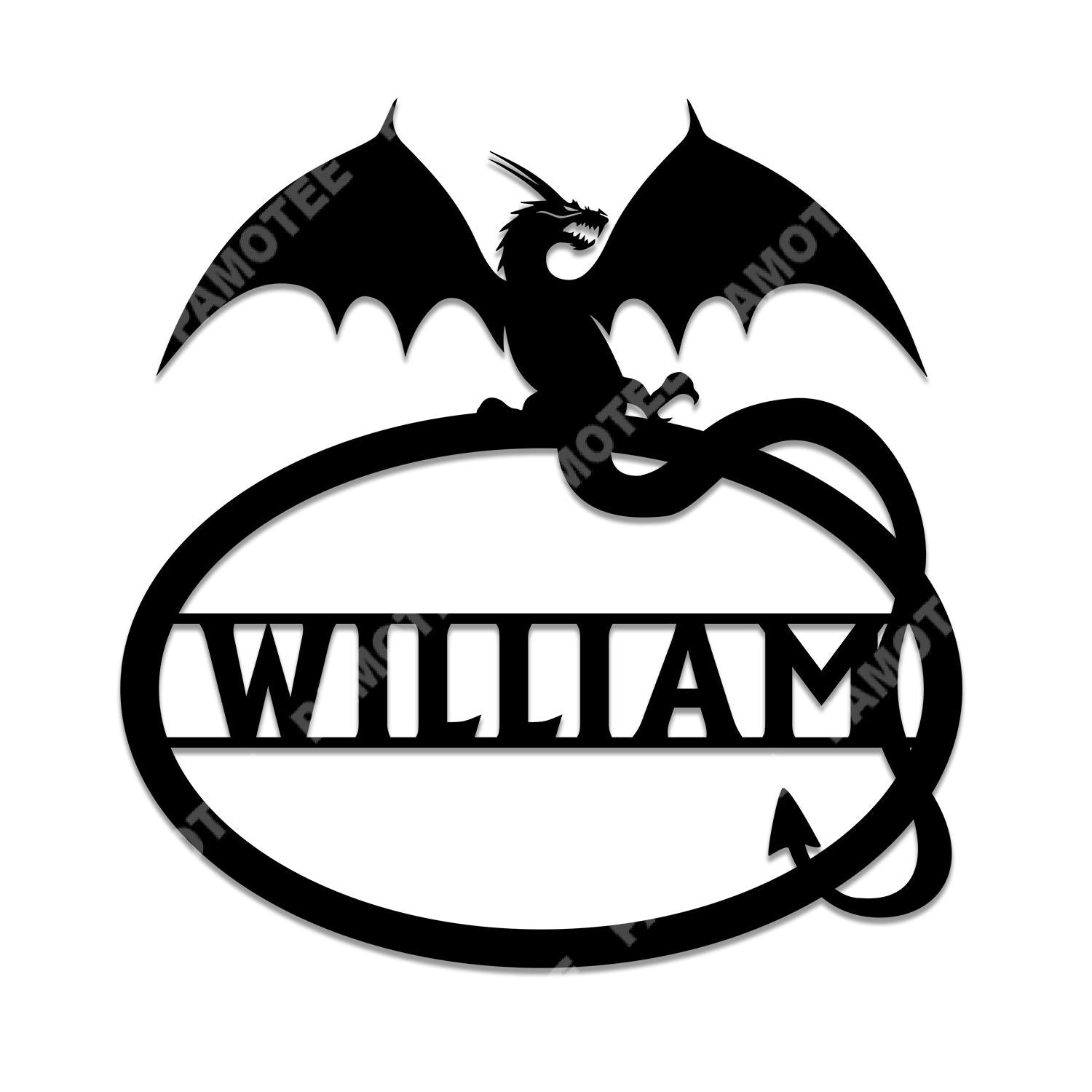 Custom Family Name Dragon Metal Sign, Dragon Lovers Wall Art, Front