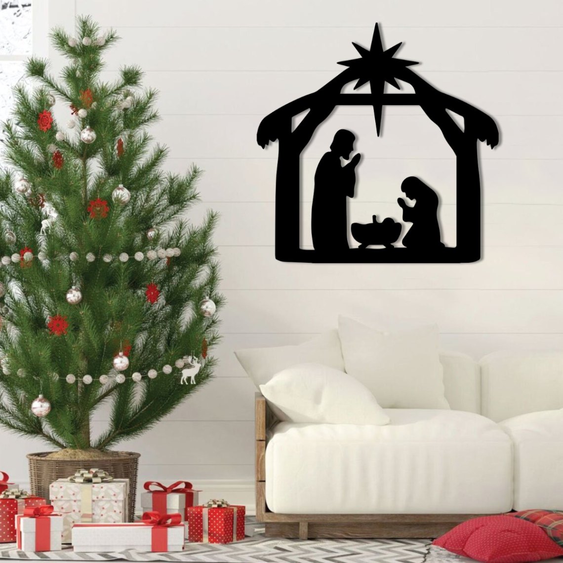 Nativity Christmas Metal Sign, Jesus Christ Born, Holy Night Decoration
