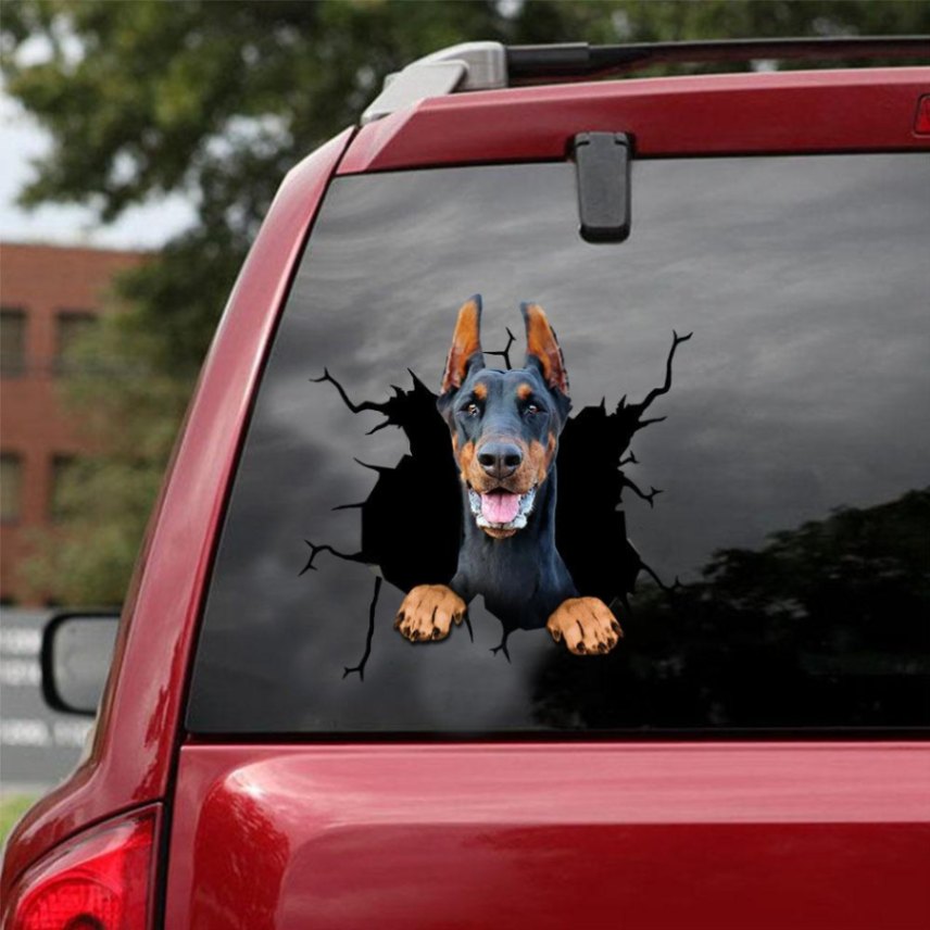 Doberman Crack Car Stickers Dogs Lover Window Vinyl Car Decals  Stickers For Cars