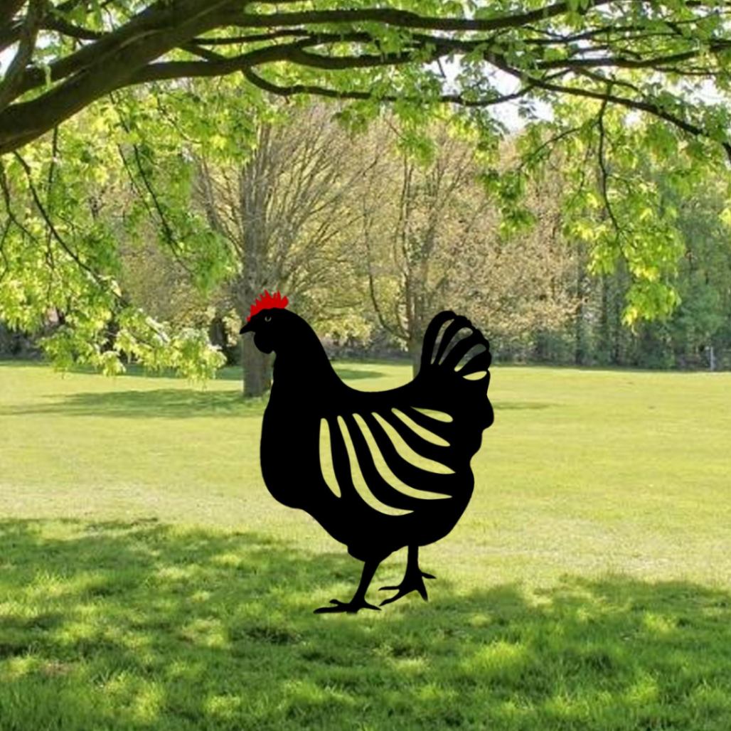 Chicken Yard Sign Art, Hen Metal Garden Stakes, Coop Decor Pamotee