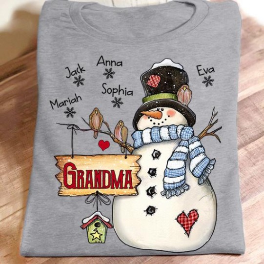 Personalized Name T-shirt Grandma - Snowman Gift Unisex T-shirt Hoodie Plus Size S-5xl
