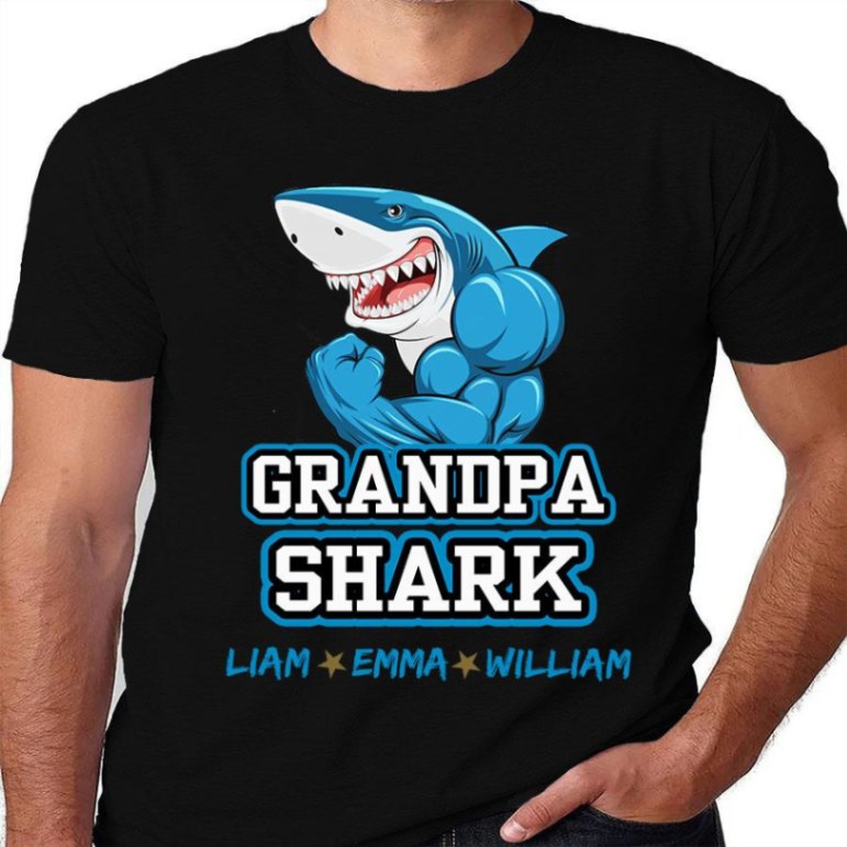Personalized Name T-shirt Grandpa Shark Gift Unisex T-shirt Hoodie Plus Size S-5xl