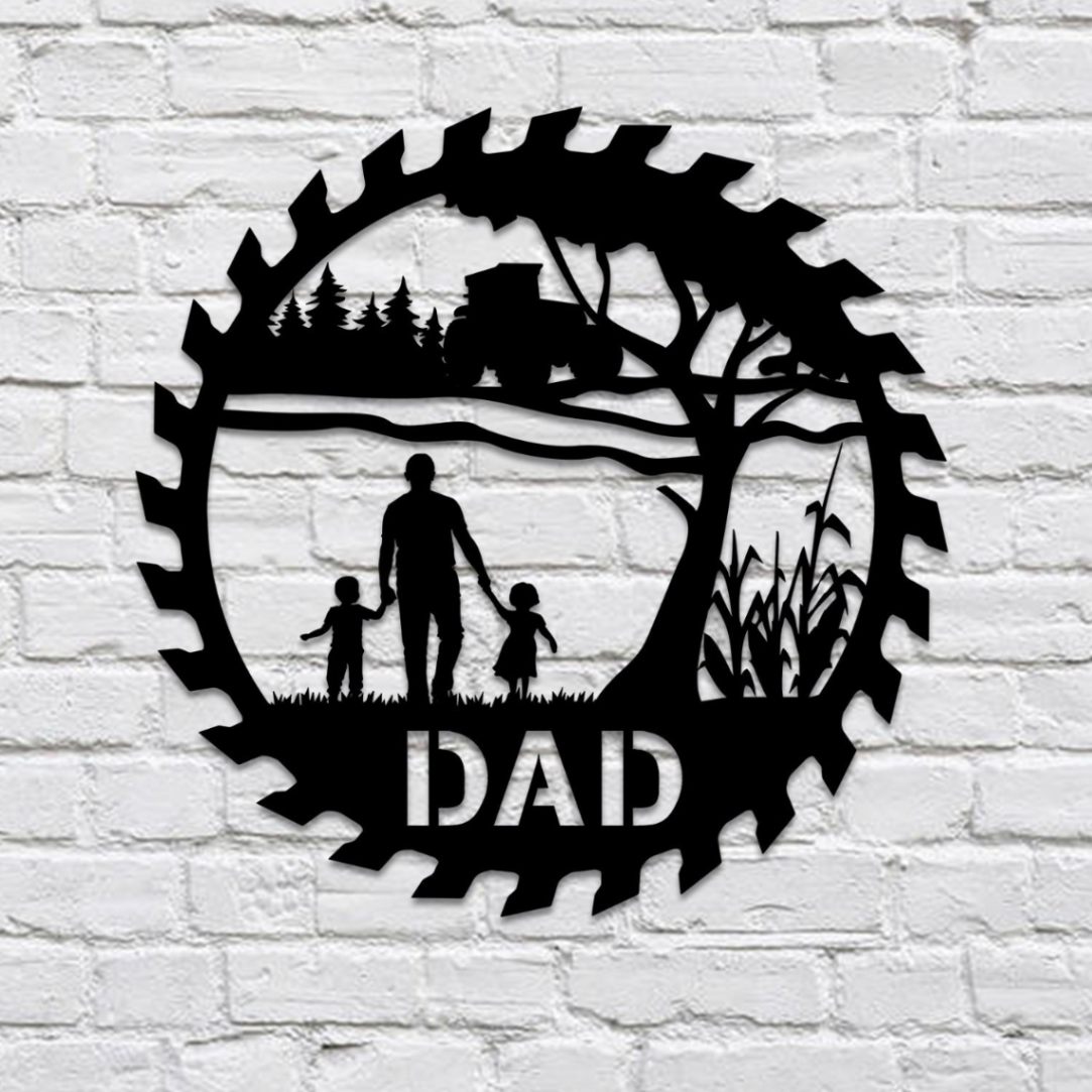 Dad Little Son And Daughter Corn Tree Tractor Saw Blade Personalized Metal Art, Farmhouse Decor