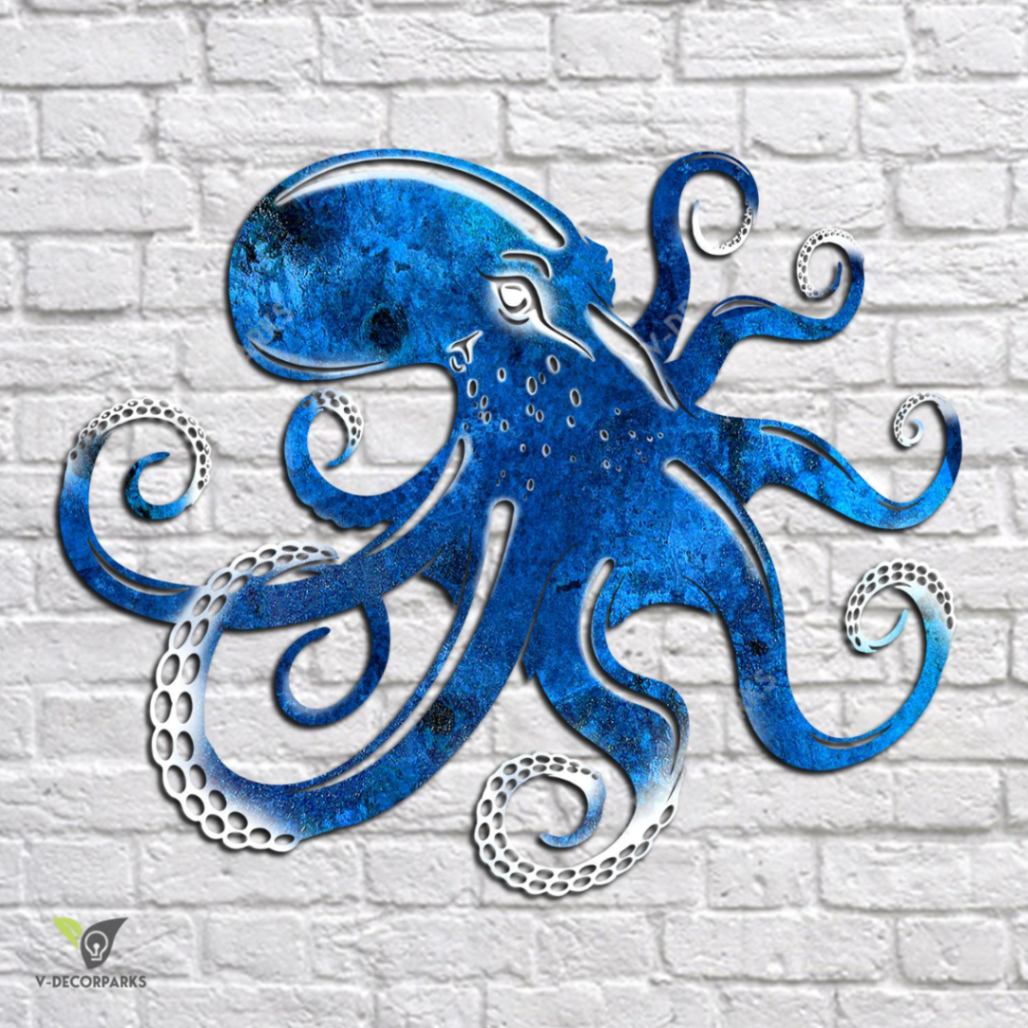 Blue Octopus Metal Art, Blue Octopus Beach Cut Accent