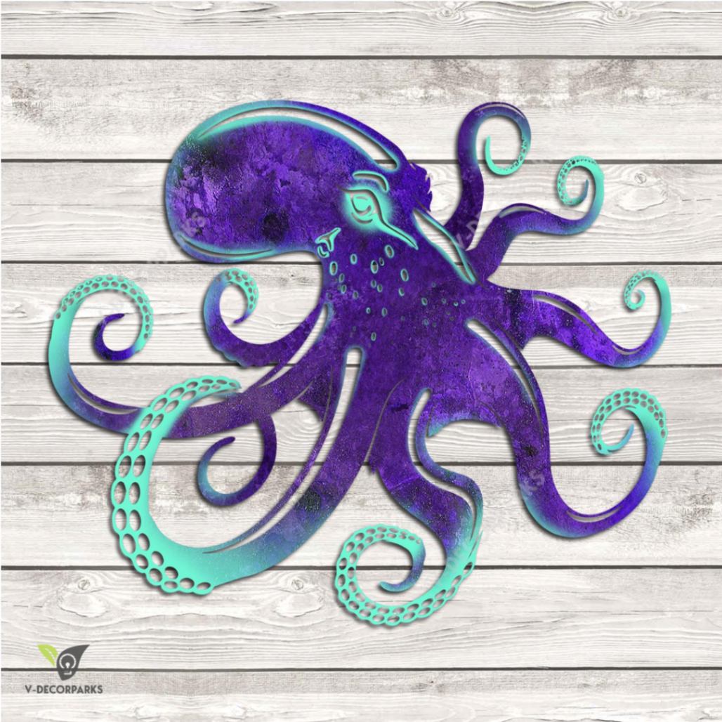 Purple Octopus Metal Wall Art, Purple Octopus Beach House Home Decoration