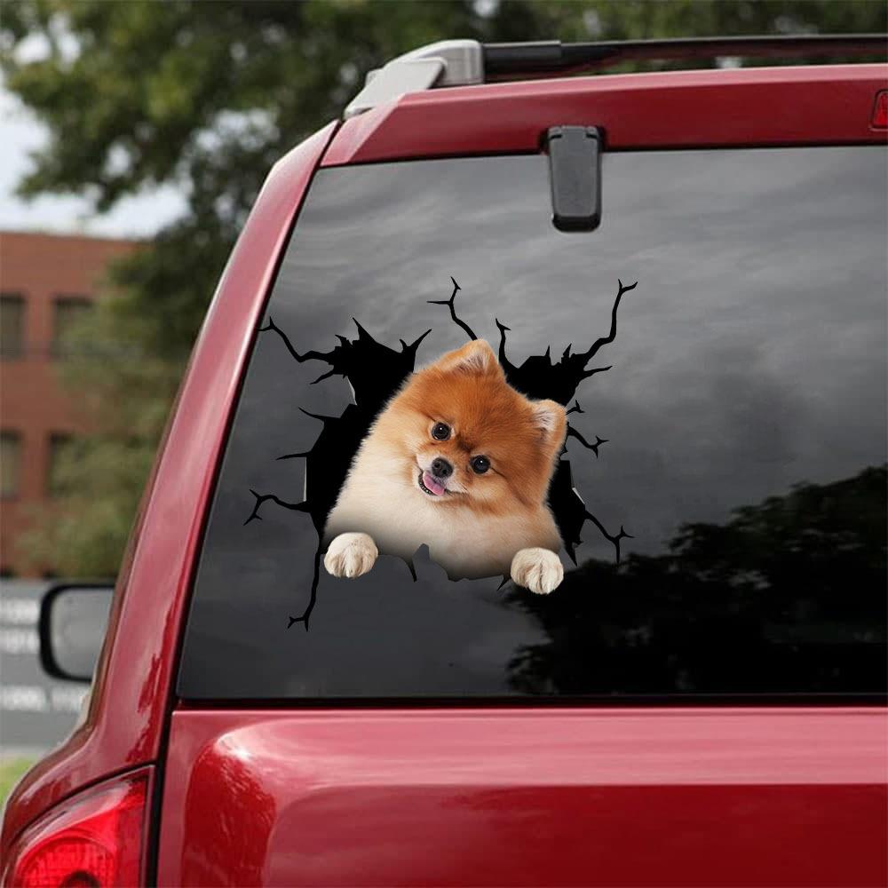 Pomeranian Crack Car Sticker Dogs Lover Window Vinyl Car Decals  Stickers For Cars