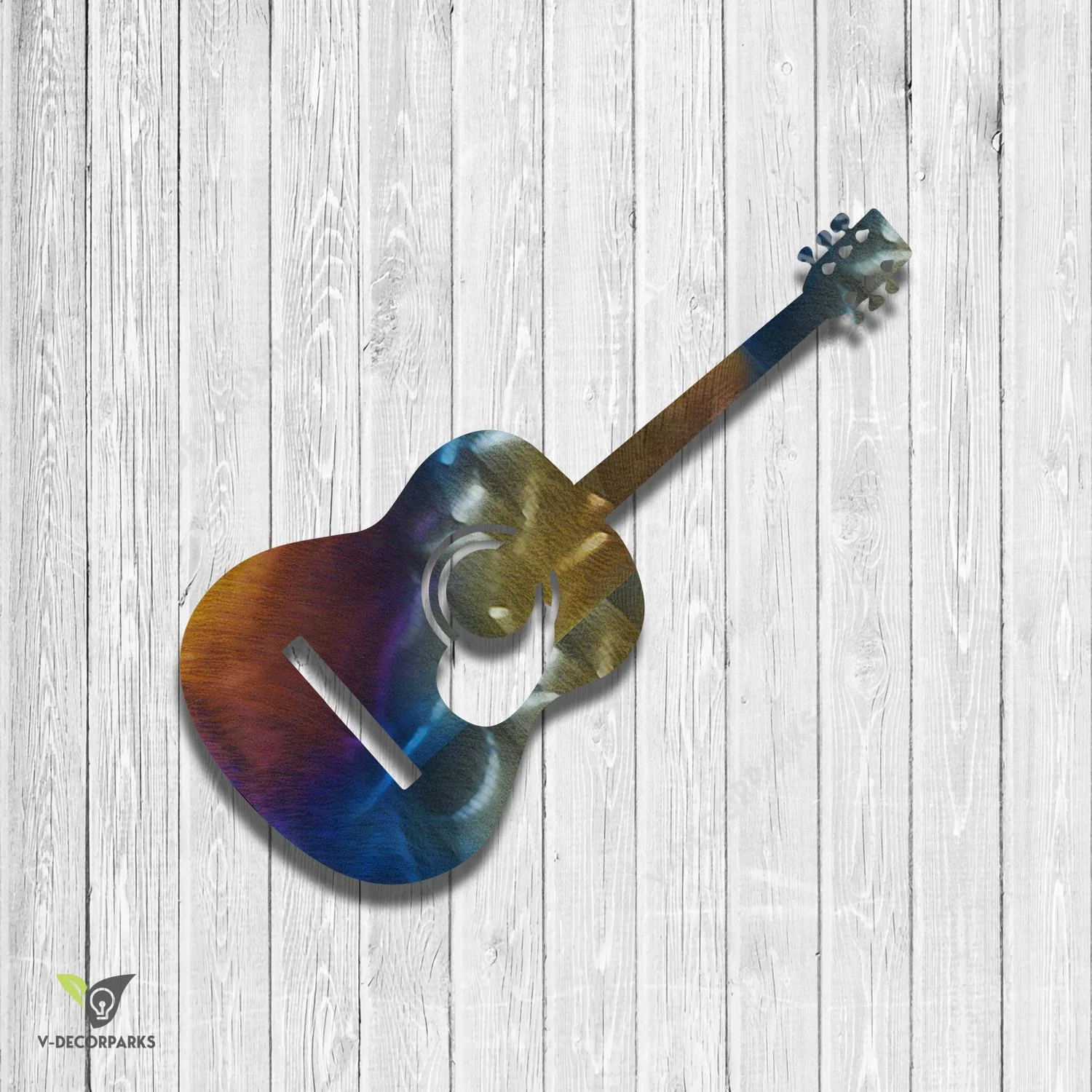 Acoustic Guitar Heat Treated Color Metal Art, Acoustic Guitar Decorative Plaque For Guitarists