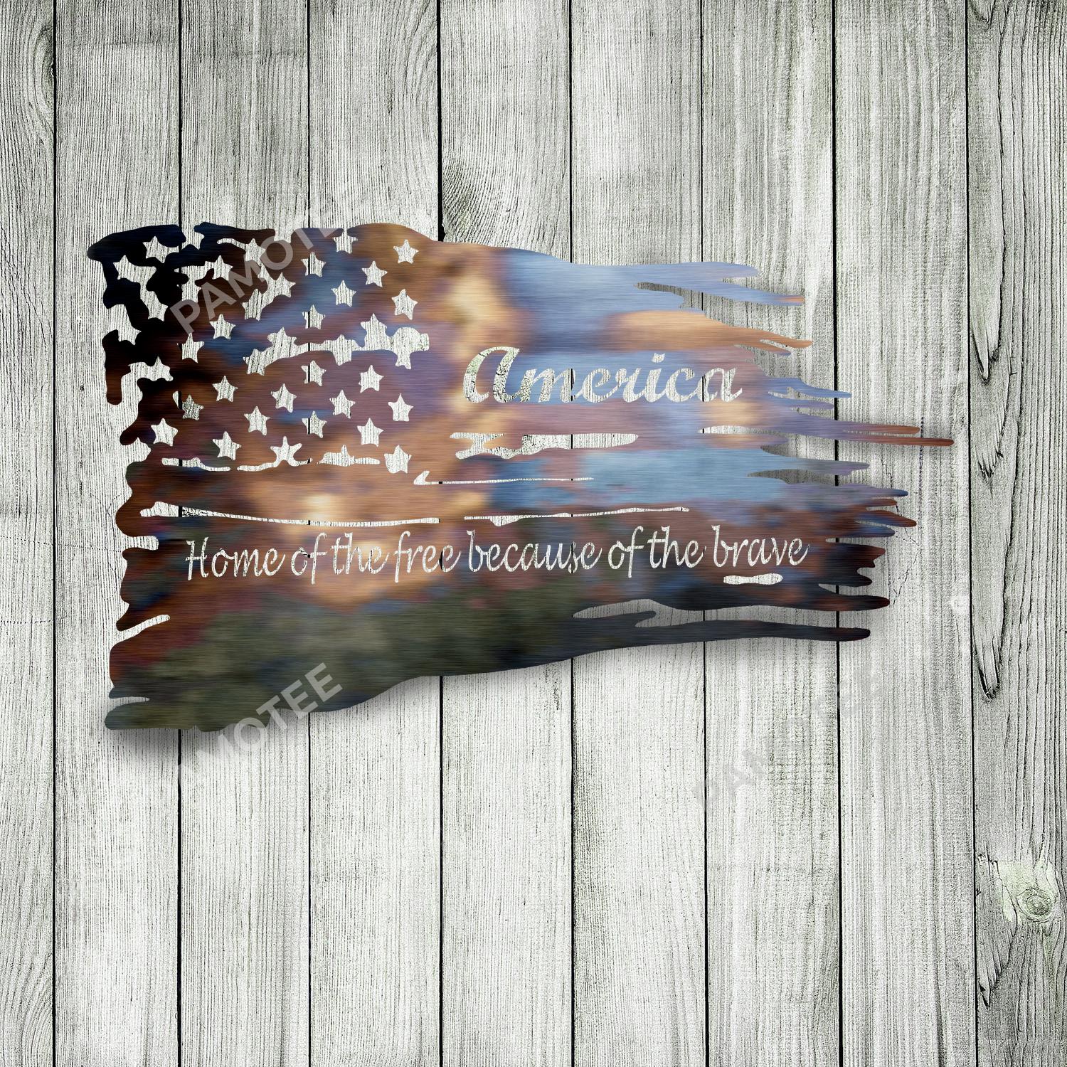 America, Home Of The Free Because Of The Brave Metal Art, Welded Decor For Veterans