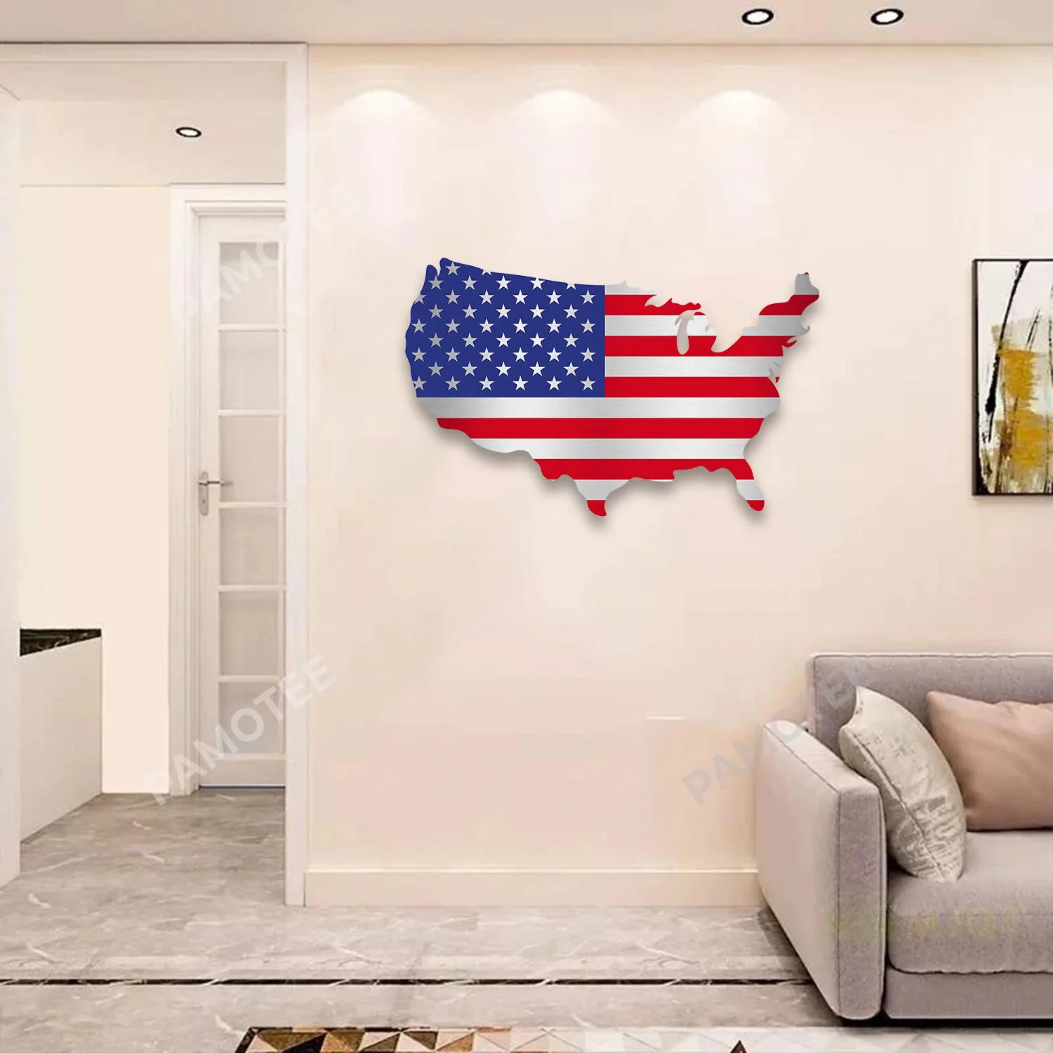 America Map With American Flag Pattern Metal Art, Independence Day Home Artwork