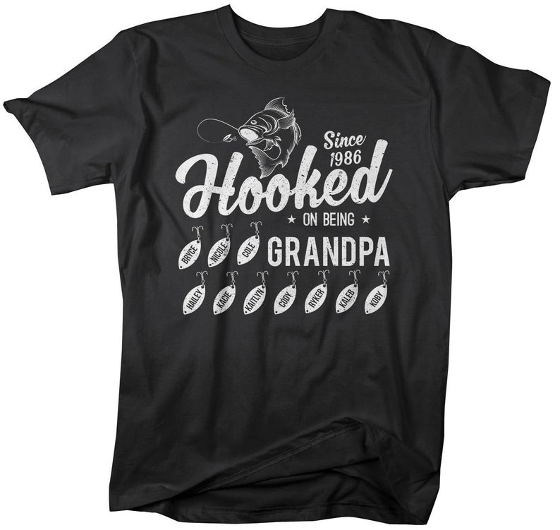 Personalized Grandpa Shirt - Hooked On Being Grandpa T-shirt Fishing Fisherman Est T Shirts
