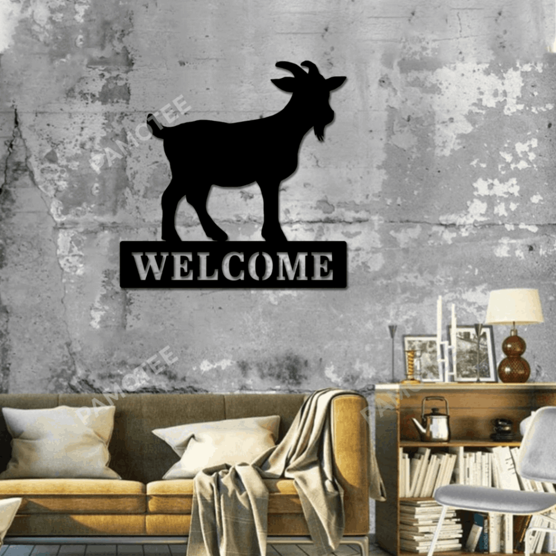 Goat Welcome Metal Sign, Goat Silhouette Wall Art Decor, Wall Hanging, Outdoor Metal Wall Art
