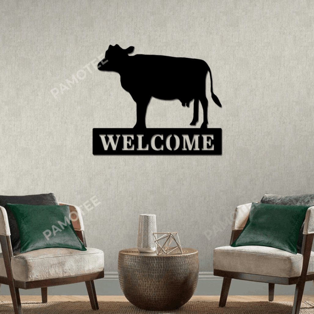 Cow Welcome Metal Sign, Cow Silhouette Wall Art Decor, Farm Animal Wall Hanging,cut Metal Sign