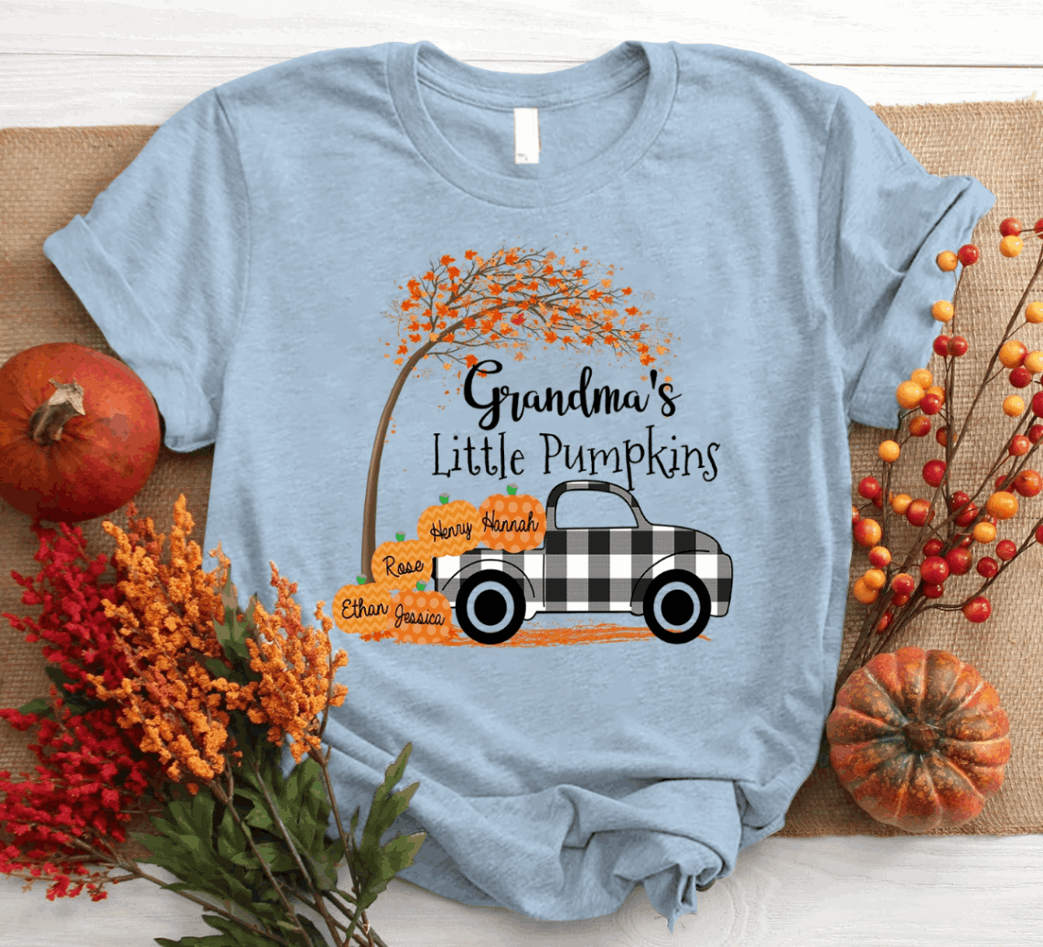 Personalized Grandmas Little Pumpkins 2020 Autumn Shirt - Nickname & Grandkids Name Can Be Changed Unisex T-shirt Hoode Plus Size S-5xl