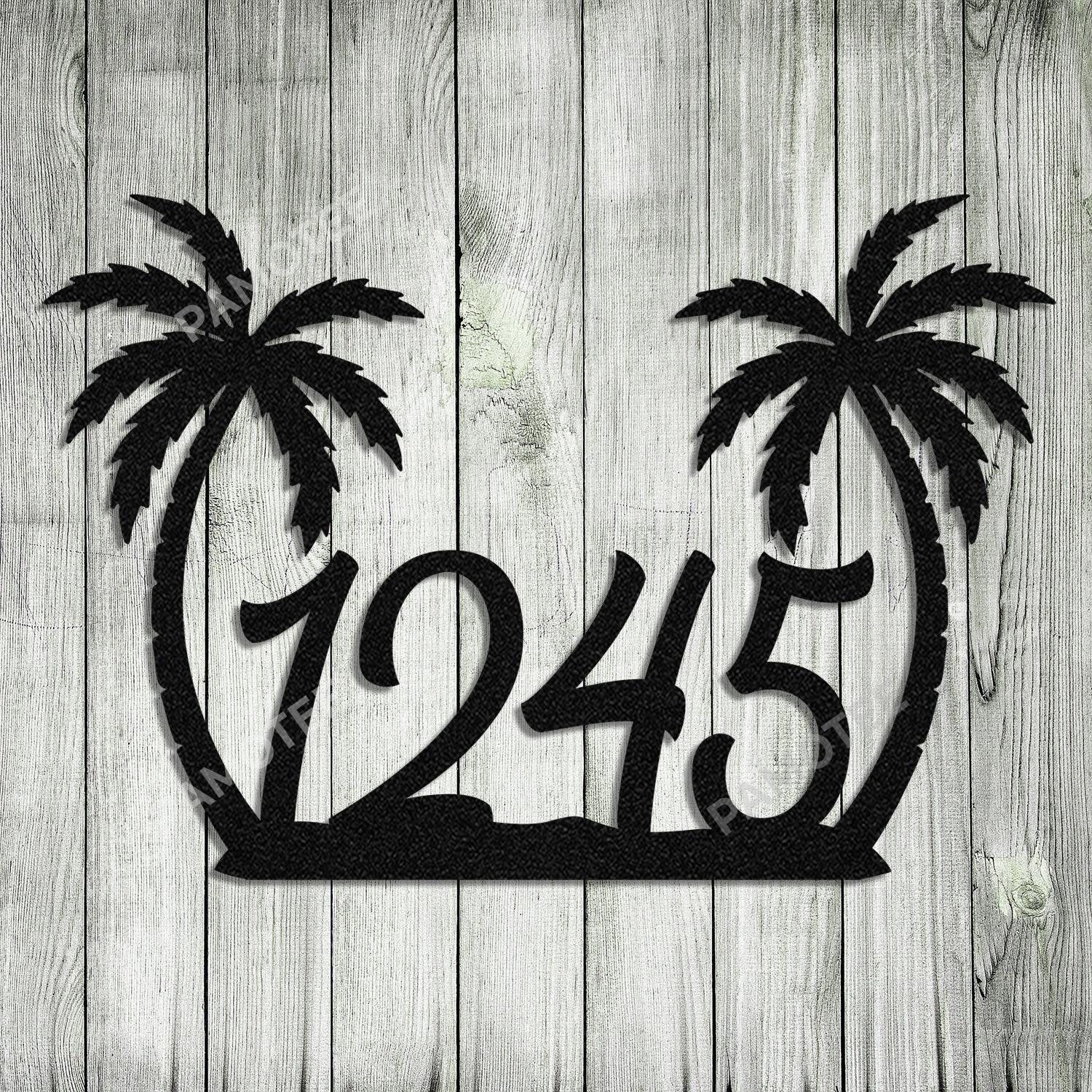 Palm Tree Customized Metal Address Sign, House Number, Vintage Outdoor Decor