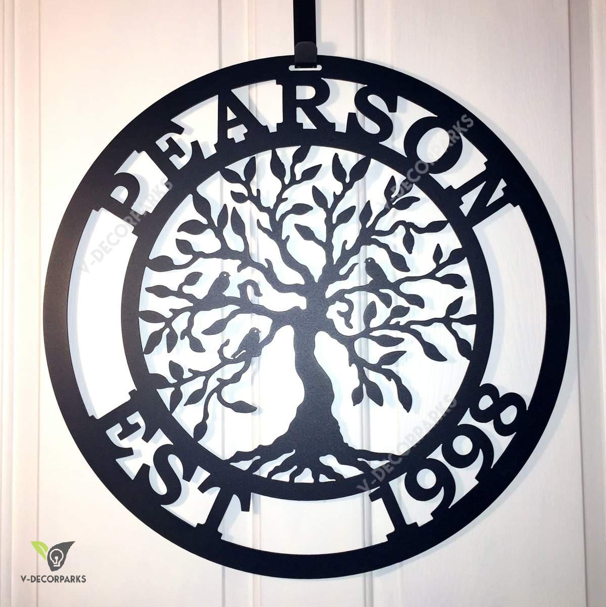 Olive Tree Of Life Family Established Sign, Cut Metal Sign, Metal Wall Art, Metal House Sign