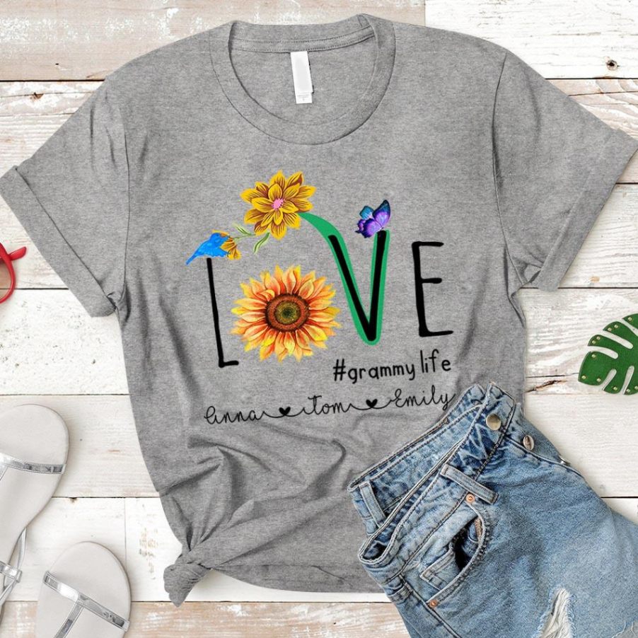 Personalized Nickname & Grandkids Name - Love Grammy Life Sunflower Shirt Unisex T-shirt Hoode Plus Size S-5xl