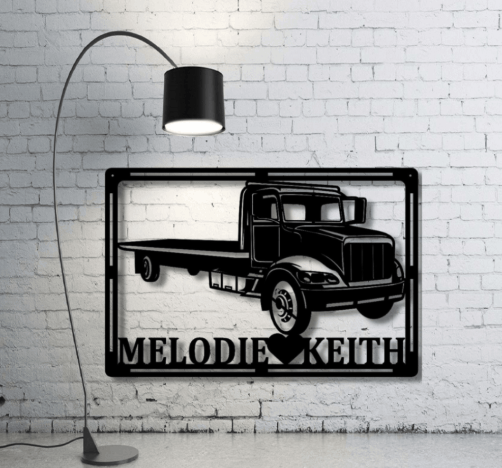 Flatbed Tow Truck Metal Decor, Customizable Wall Art, Personalized Metal Sign, Tow Truck Company Office Sign, Towing Truck Wall Stencil