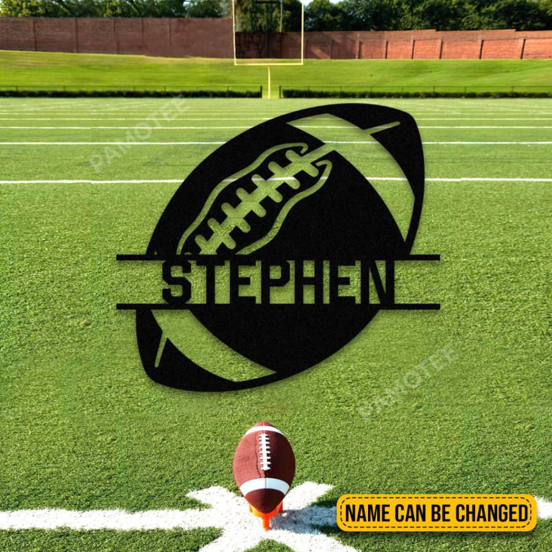 Custom Name Football Metal Art, Football Player Wall Decor Pamotee