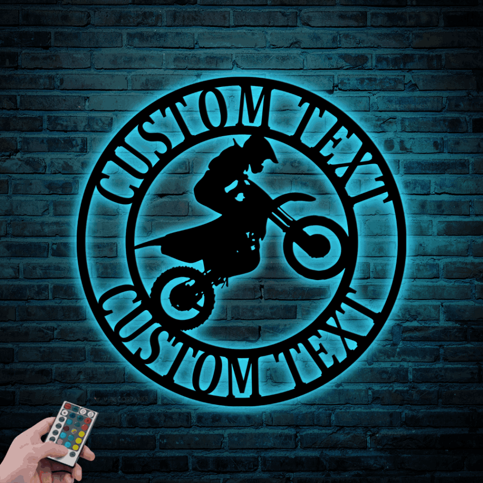 Custom Dirt Bike Metal Wall Decor With Led Lights, Motorcycle Garage