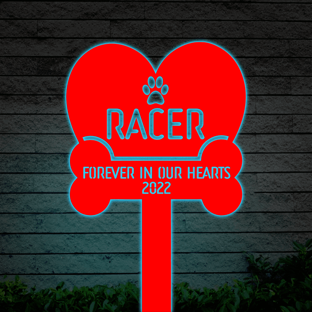 Pet Memorial Metal Garden Stake With Led Lights, Dog Cat Memorial Yard