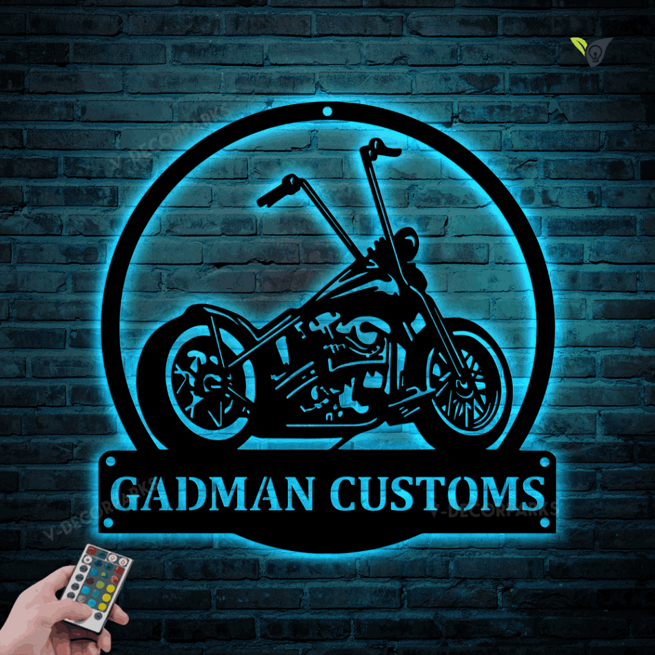 Custom Motorcycle Metal Wall Art With Led Light, Personalized Biker