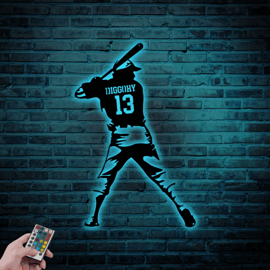 Personalized Custom Baseball Sign With Led Lights, Baseball Metal Wall Art, Custom Name Baseball Sign Boy Bedroom, Baseball Player Wall Decor