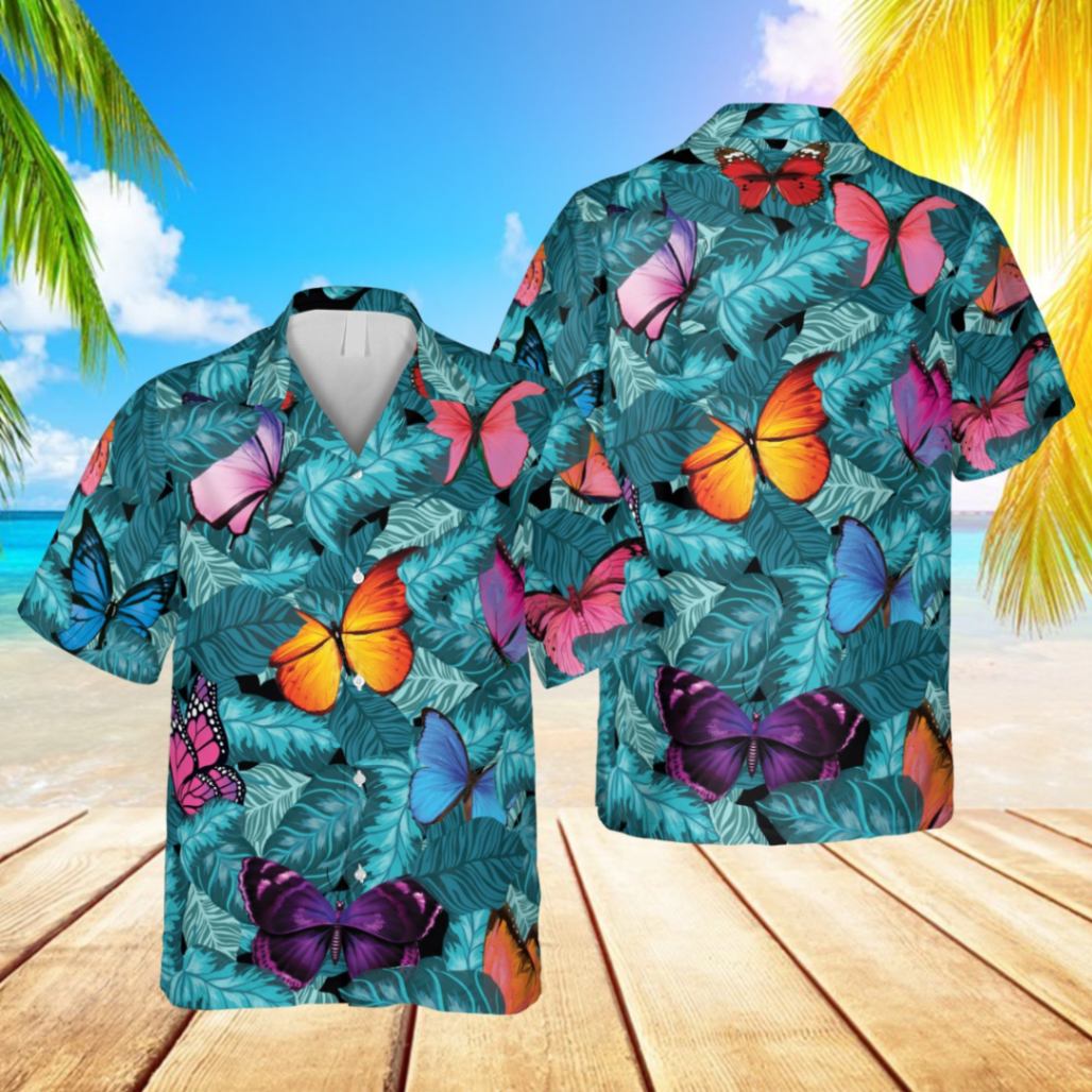 Butterflies Blue Hawaiian T-shirt, Summer Shirt