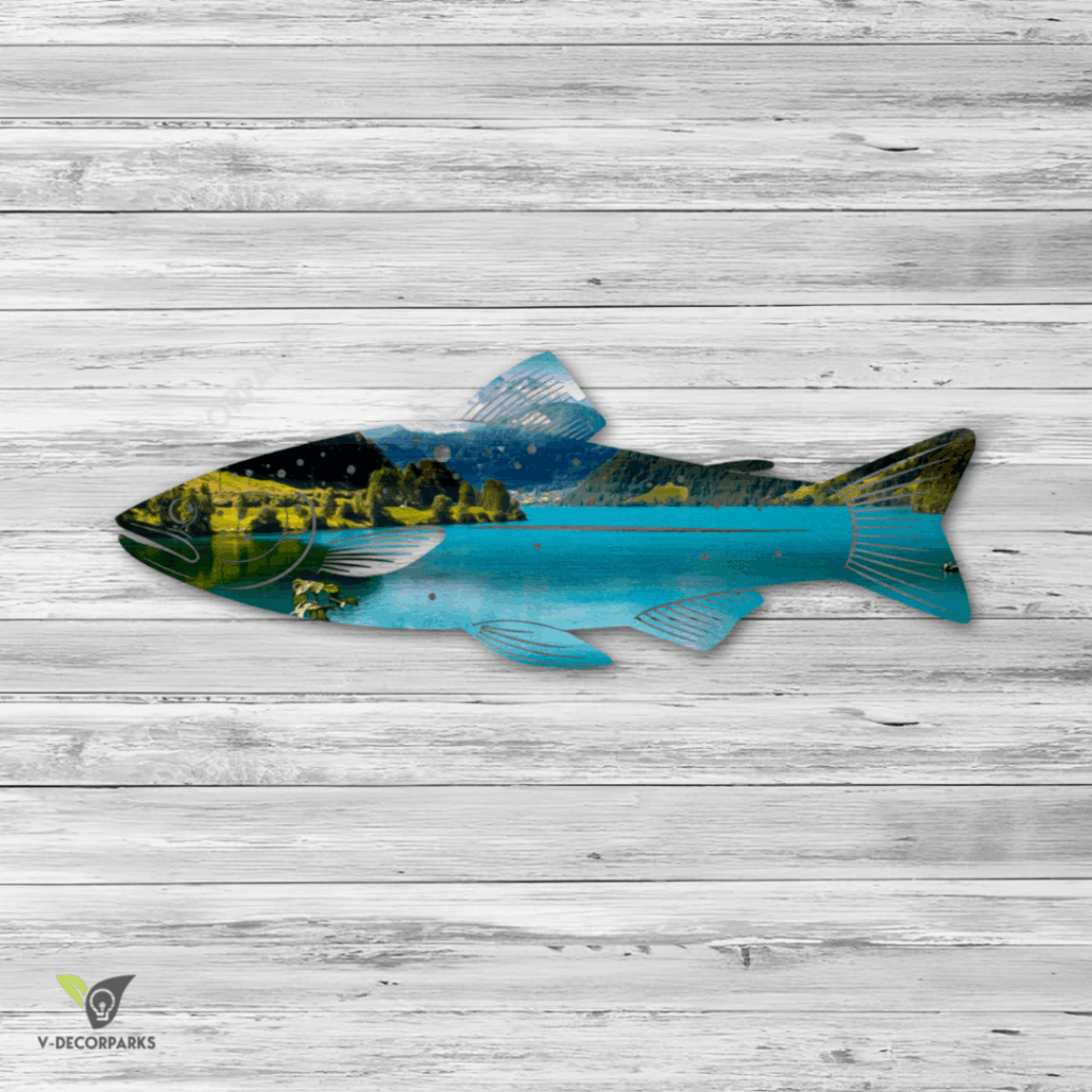 Trout Fish And Nothern Scene Metal Wall Art, Trout Fishing Decorative