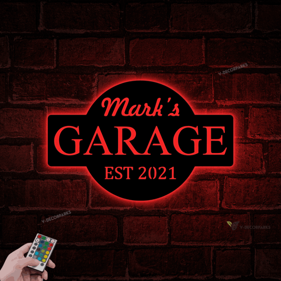 Personalized Led Garage Metal Sign Light Up, Garage Decor, Home Garage