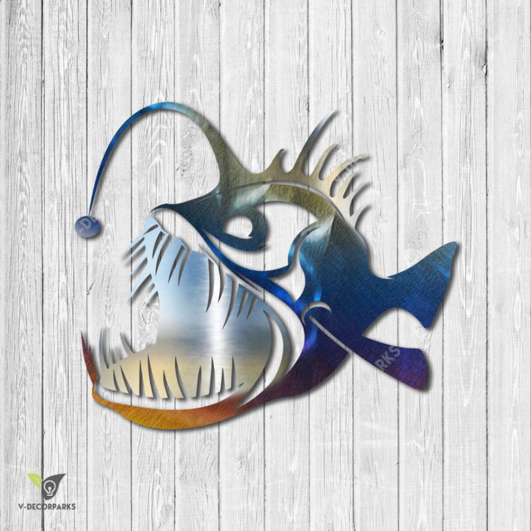 Angler Fish Metal Art, Angler Ocean Metallic Artwork Pamotee