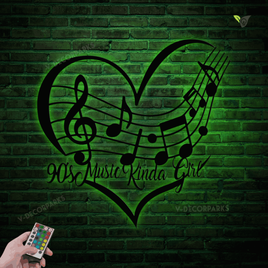 Cusom Name Music Room Metal Wall Art With Rgb Led Lights, Music Riff In