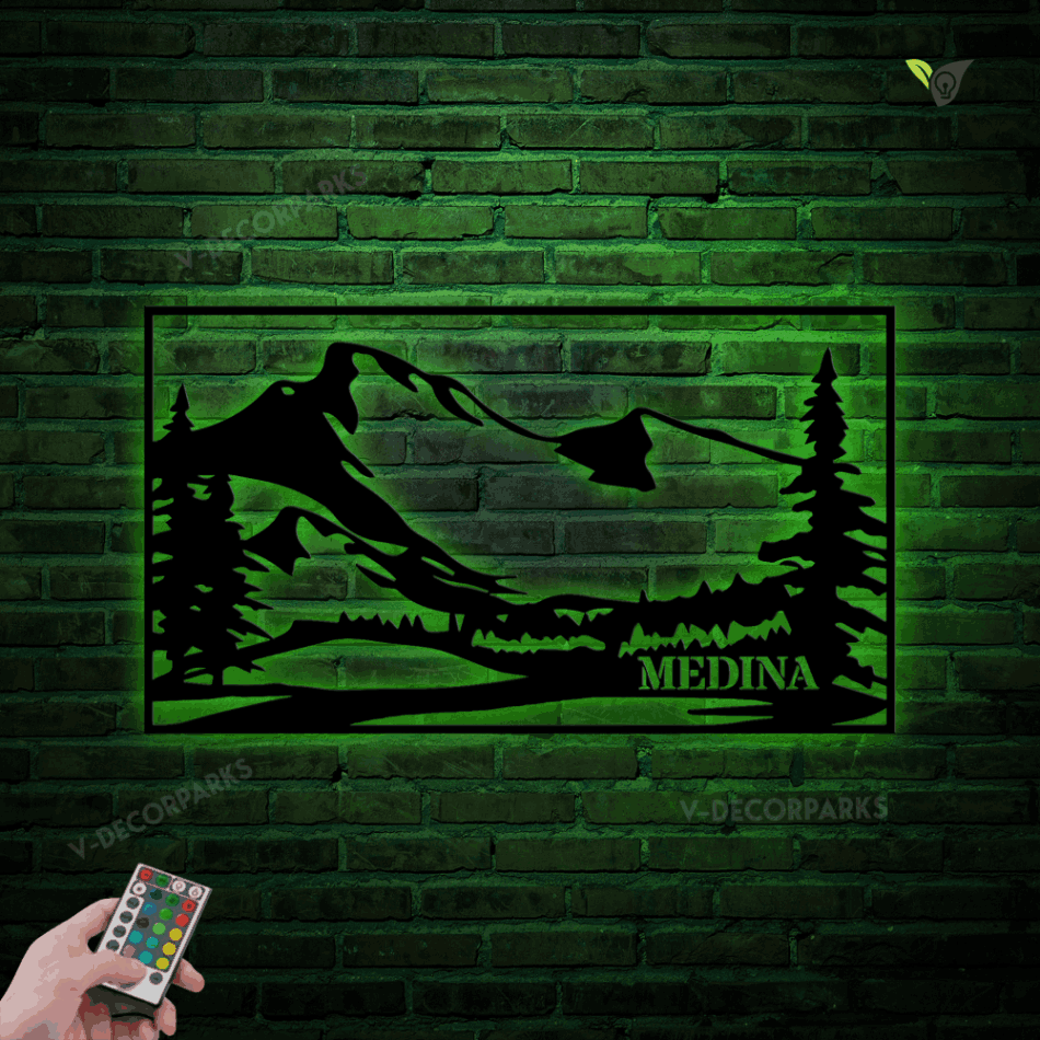 Mountains Metal Kitchen Wall Decor Metal Wall Art With Led Lights, Cut