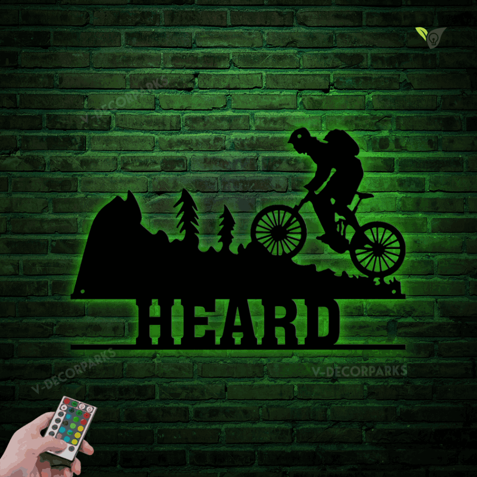 Custom Mountain Bike Metal Wall Art With Led Light, Personalized Mountain Bike Name Sign