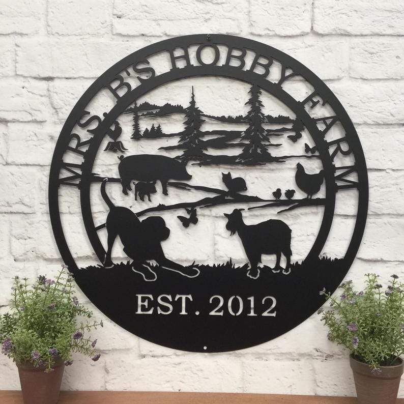 Hobby Farm Animals Metal Ranch Sign, Cut Metal Sign, Metal Wall Art 