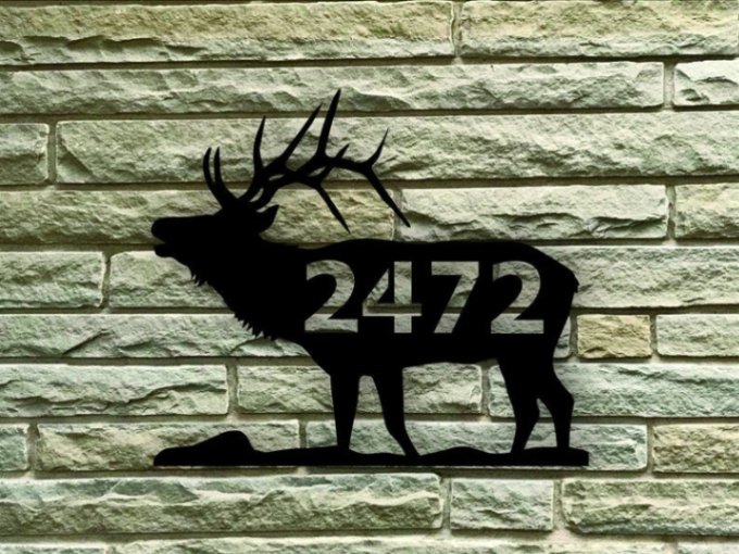 Elk Themed Custom Address Steel House Sign