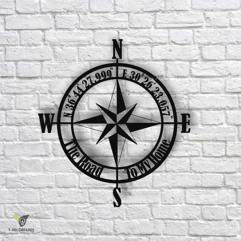 Personalized Compass Metal Sign, Custom Coordinates Sign, Nautical Decor, Housewarming Gift, Wedding Gift, Home Decor, Metal Wall Art