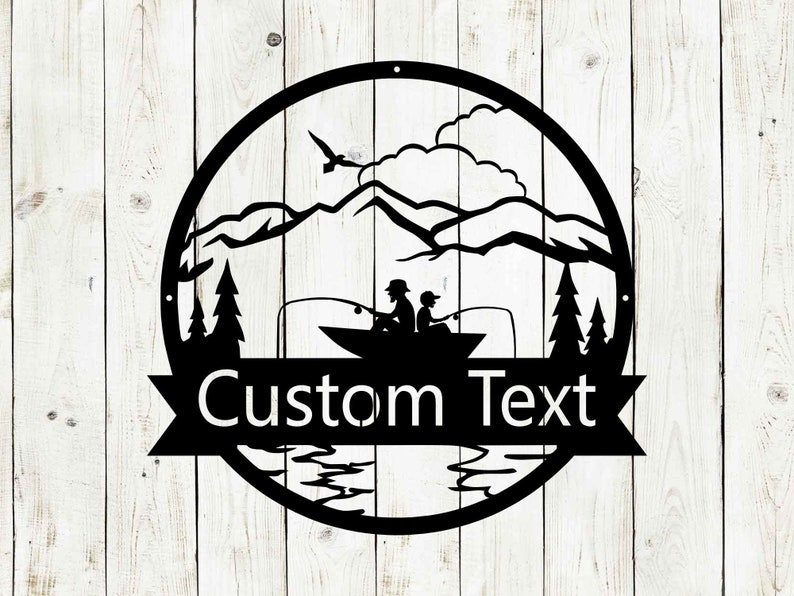 Custom Name Sign With Fishing Design, Metal Custom Name Sign, Monogram, Wedding Gift, Fishing Sign, Country Cottage, Cabin Sign, Fathers Day