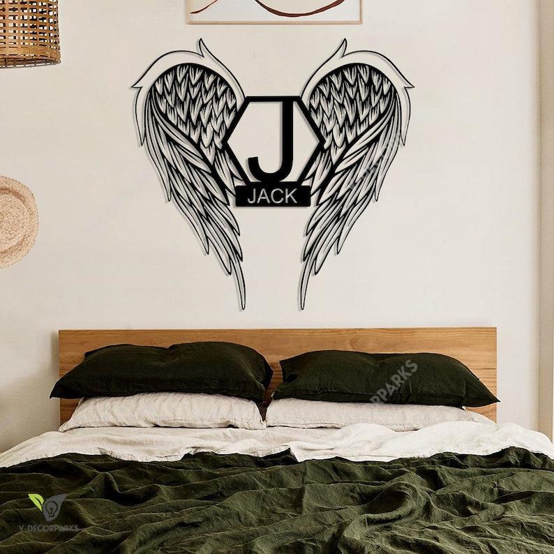 Personalized Metal Angel Wings Name Sign, Metal Wall Art,metal Monogram Sign,family Name Sign,metal Sign,personalized Gift,housewarming Gift