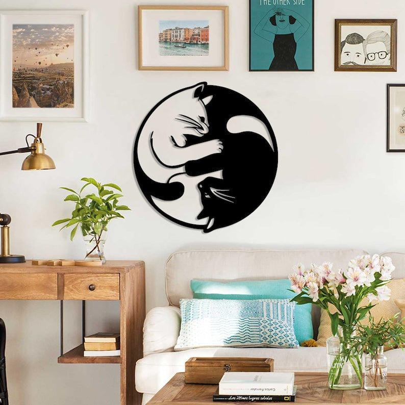 Yin Yang Cat Wall Art,yin Yang Wall Decor,metal Yin Yang Sculpture
