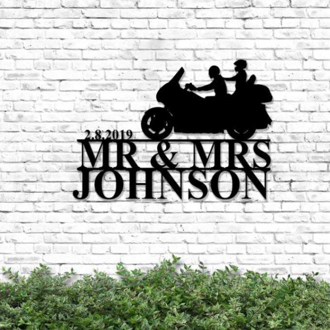 Custom Biker Couple Personalized Metal Sign, Biker Metal Sign, Outdoor Decor, Motorcycle Sign, Gift For Couple, Gift For Husband