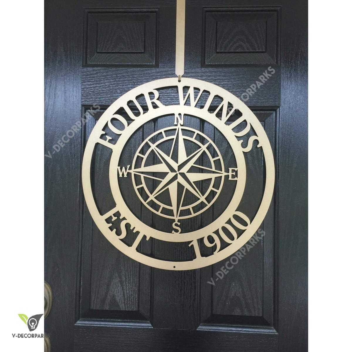 Personalized Nautical Compass Sign, Cut Metal Sign, Metal Wall Art, Metal House Sign