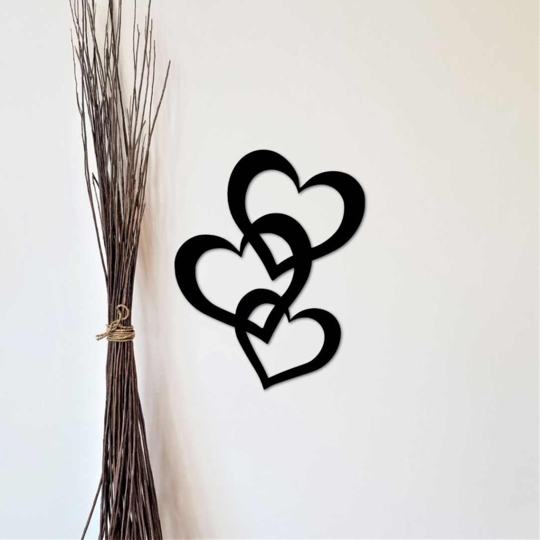 Stacked Hearts Sign, 3 Hearts Wall Decor, Cutout Metal Hearts, Love