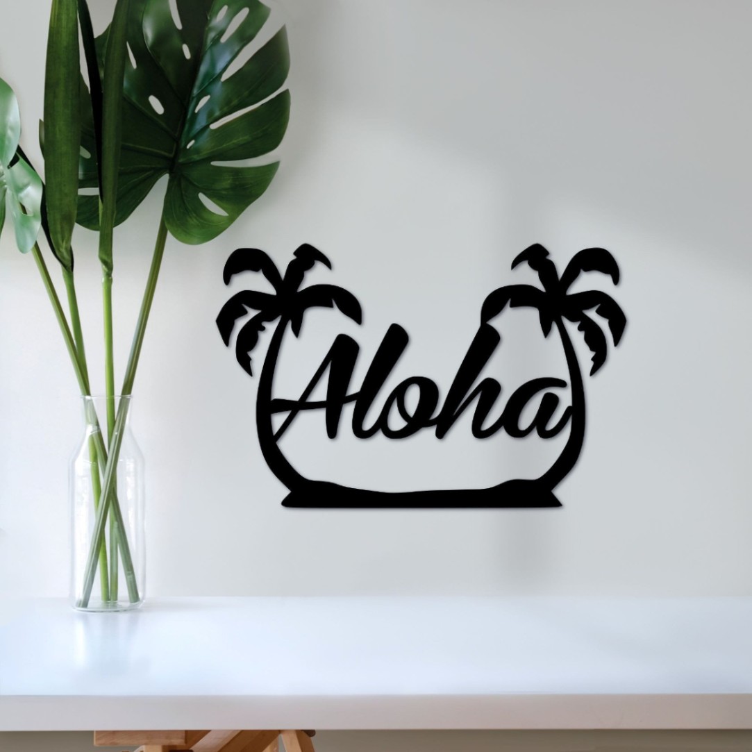 Metal Aloha Sign With Palm Trees Housewarming Gift Home Decor Metal Wall Art Hawaiian Decor Front Door Hanger Entryway Sign Live Aloha
