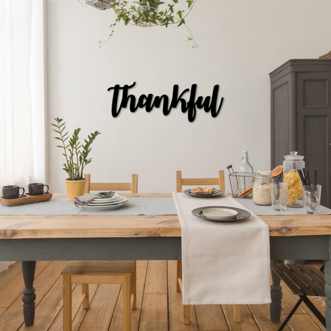Metal Thankful Sign Rustic Farmhouse Style Metal Wall Art Thankful Word Art Thankful Grateful