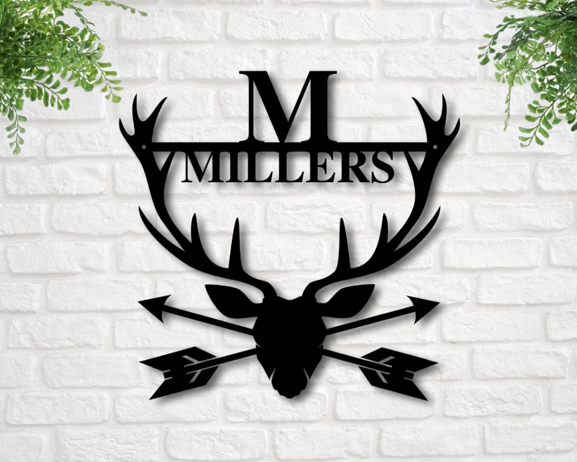 Metal Name Sign With Antlers, Custom Metal Sign Personalized, Last Name Sign, Family Name Sign, Metal Last Name Sign, Metal Monogram Sign