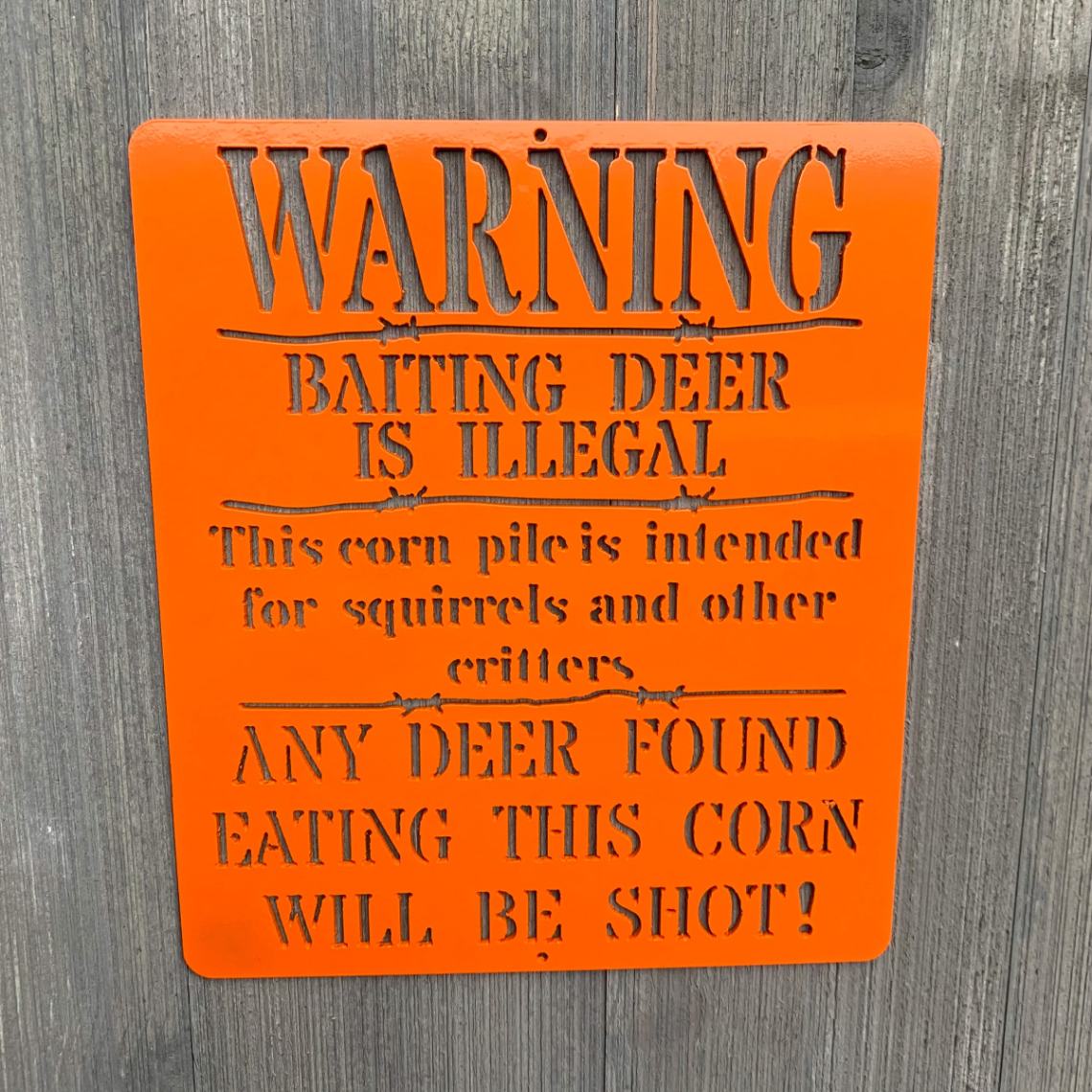 Warning Baiting Deer Metal Sign Cutout, Cut Metal Sign, Wall Metal Art